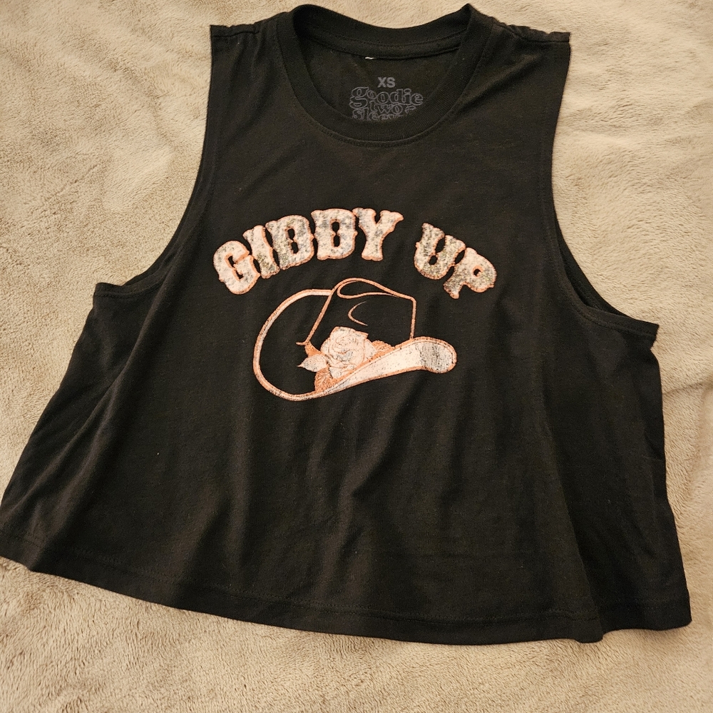 Black 'Giddy Up' Graphic Crop Top